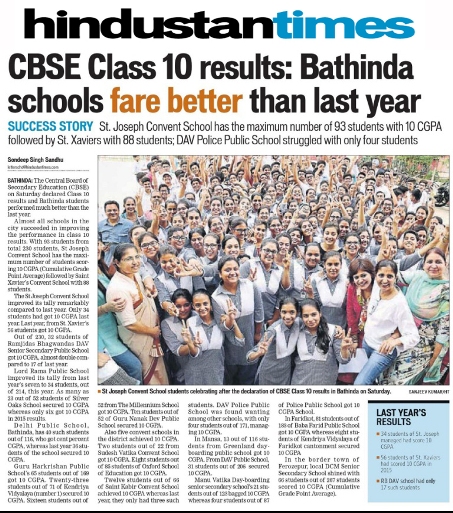 CBSE Class 10 resuts: Bathinda schools fare better than last year